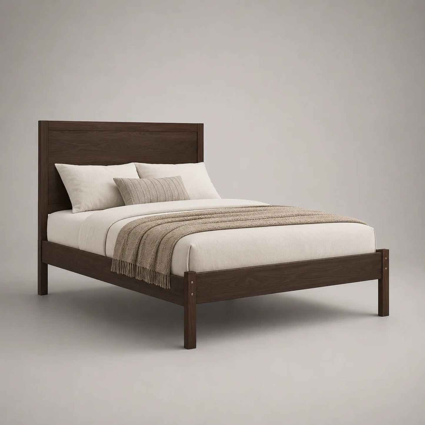 Holzbett 200x160 cm Dunkelbraun mit Kissen und Decke