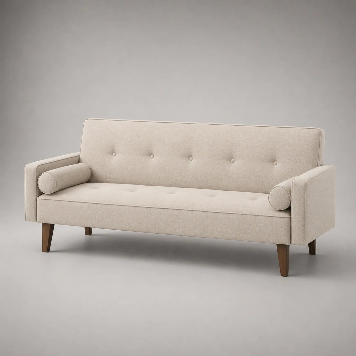 Beiges Stoffsofa mit Holzbeinen