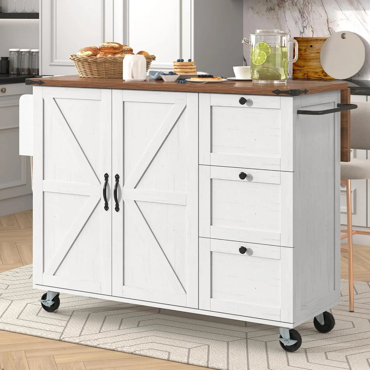 Küchenschrank — freistehend, mit Stauraum, mit Schubladen, klappbar, 3 Schubladen, 120 × 45, 73 × 92.5cm, mit Rollen