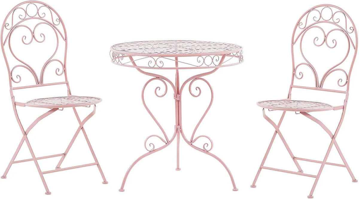 Beliani Balkonset 3-teilig Metall rosa Tisch rund ø 70 cm – aus Metall, klappbar