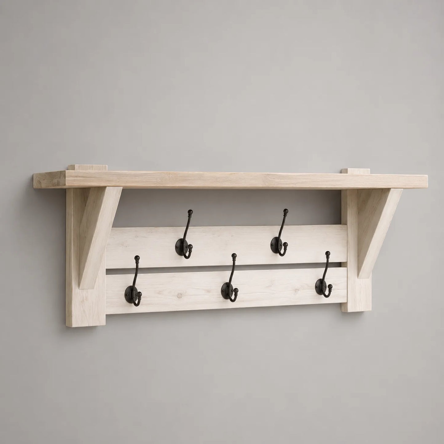 Wandgarderobe aus Kiefernholz mit 5 Metallhaken 100x25x30 cm