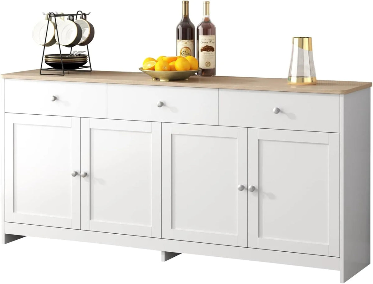 Küchenschrank — mit Schubladen, 4 Türen, 3 Schubladen, 160 × 37 × 75 cm, weiß