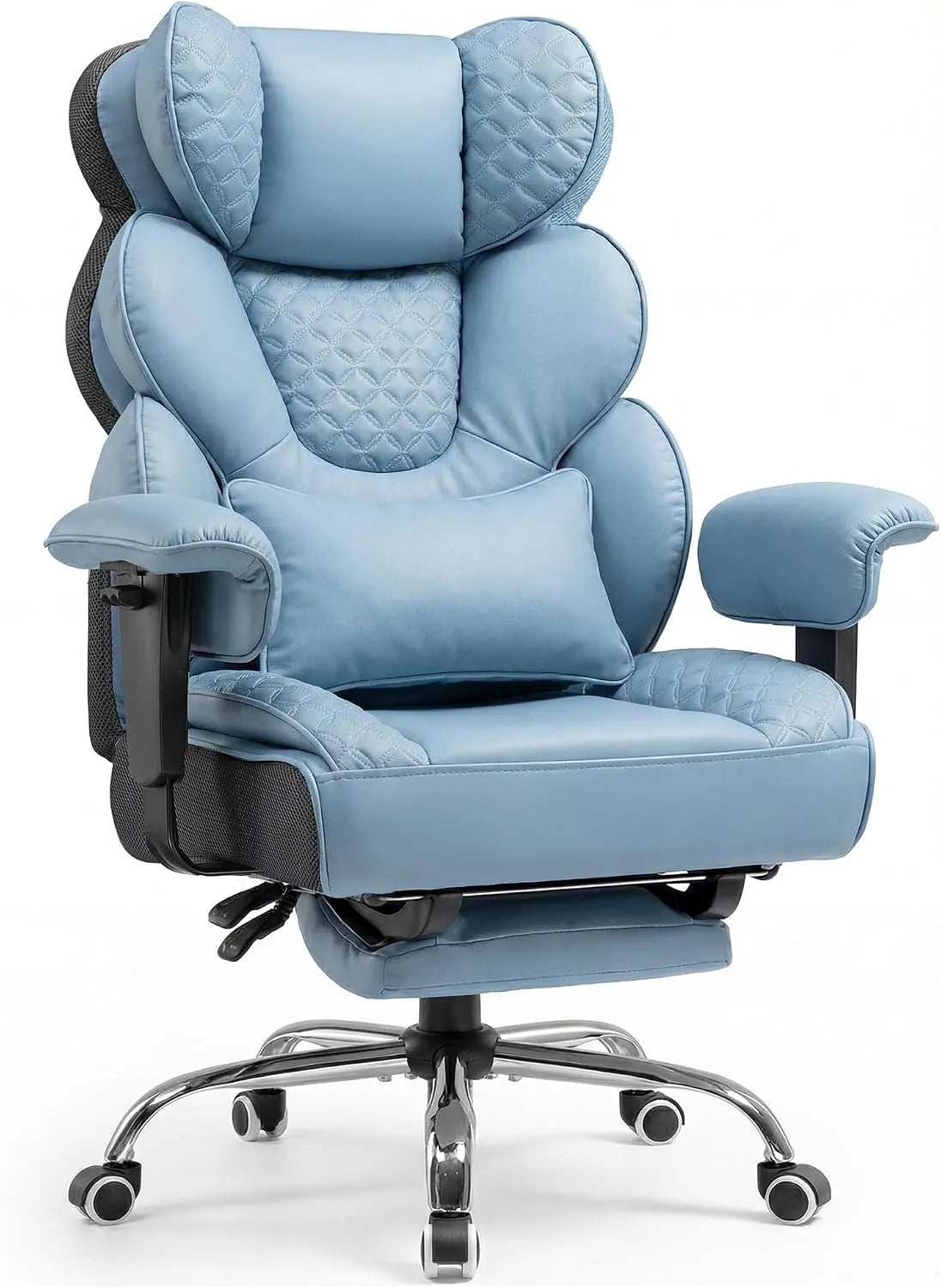 Bürostuhl: aus PU-Leder, mit Rückenlehne, für Gaming, verstellbar, 180 kg, blau