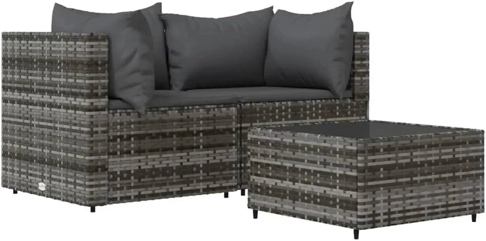 Gartenmöbel-Set und Lounge-Set – TLG, modular, mit Kissen, aus Polyrattan, 3-TLG, grau