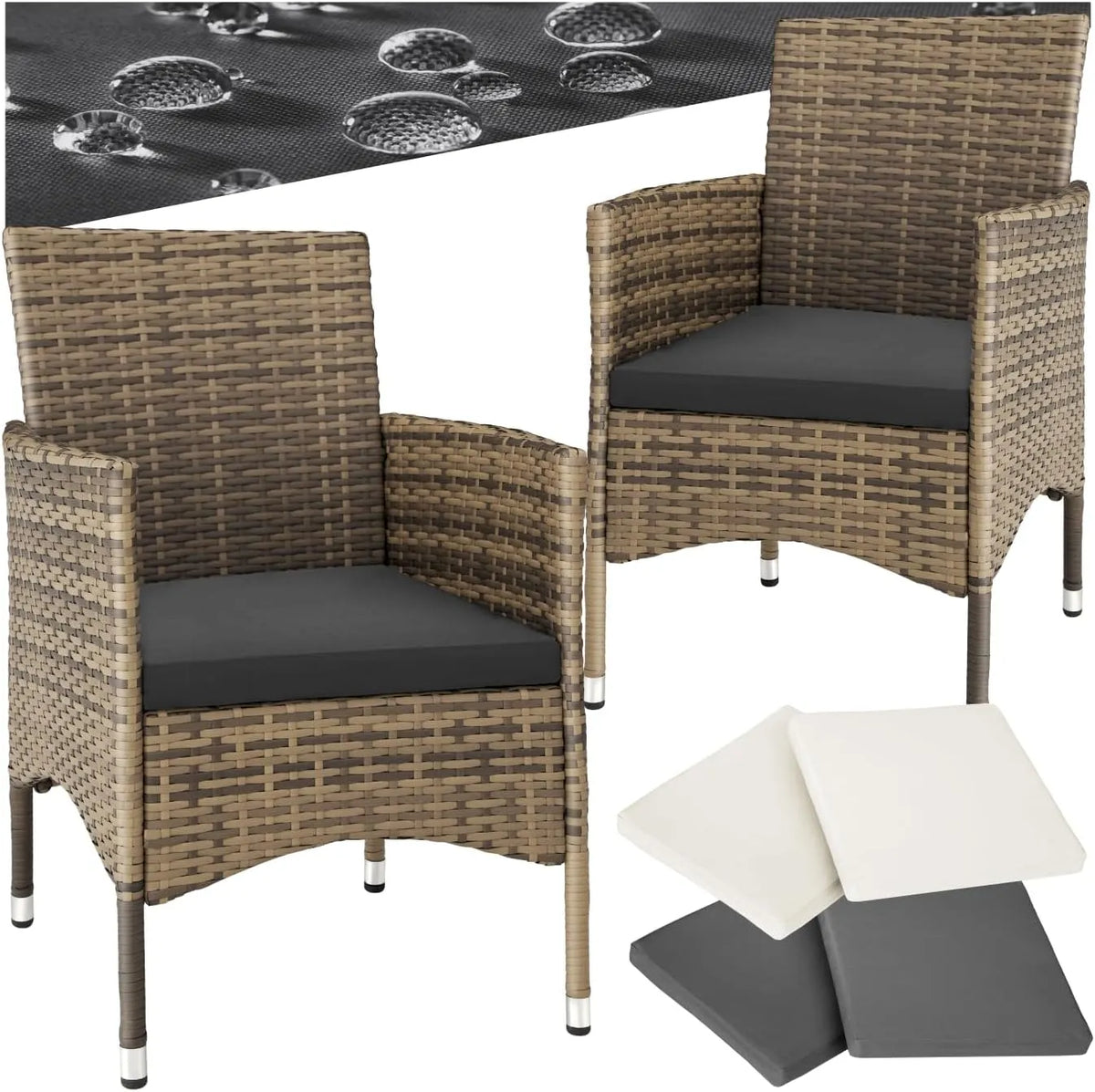 tectake Gartenmöbel-Set und Lounge-Set: aus Polyrattan, aus Edelstahl, 2er-Set, 2er Set, grau