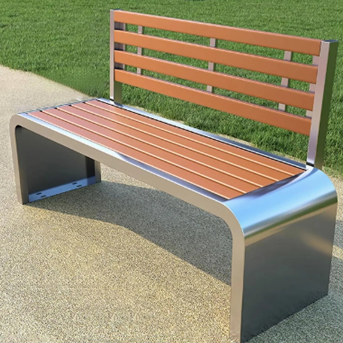 Sitzbank – wetterfest, aus Edelstahl, 1200 × 400 × 800mm, braun, mit Stoffbezug