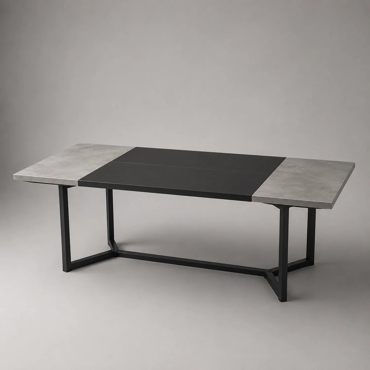 Ausziehbarer Esstisch mit Keramik- und MDF-Tischplatte Grau/Schwarz 200x90x75 cm