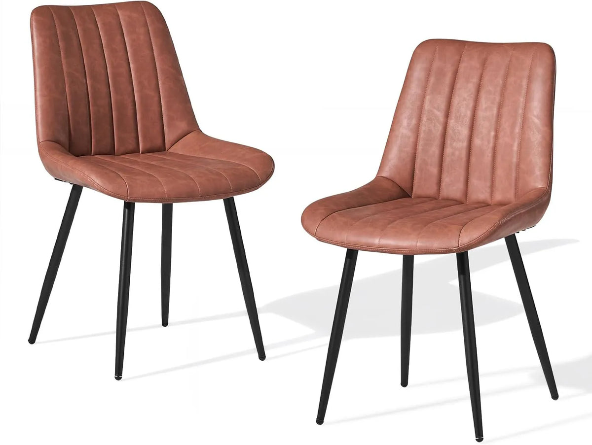 Esszimmerstuhl und Küchenstuhl: aus PU-Leder, mit Metallbeinen, 2er Set, braun