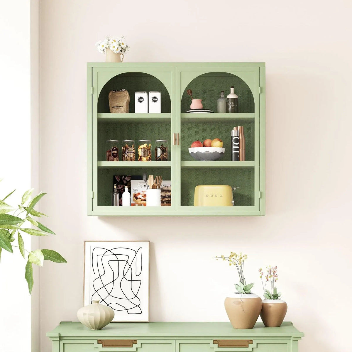 Vitrinenschrank und Glasvitrine — 70 × 23 × 60 cm, grün