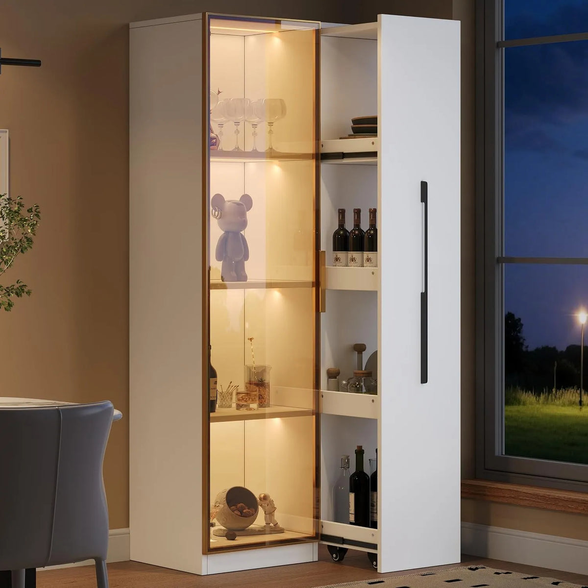 Vitrinenschrank und Glasvitrine: freistehend, LED-Anzeige, weiß