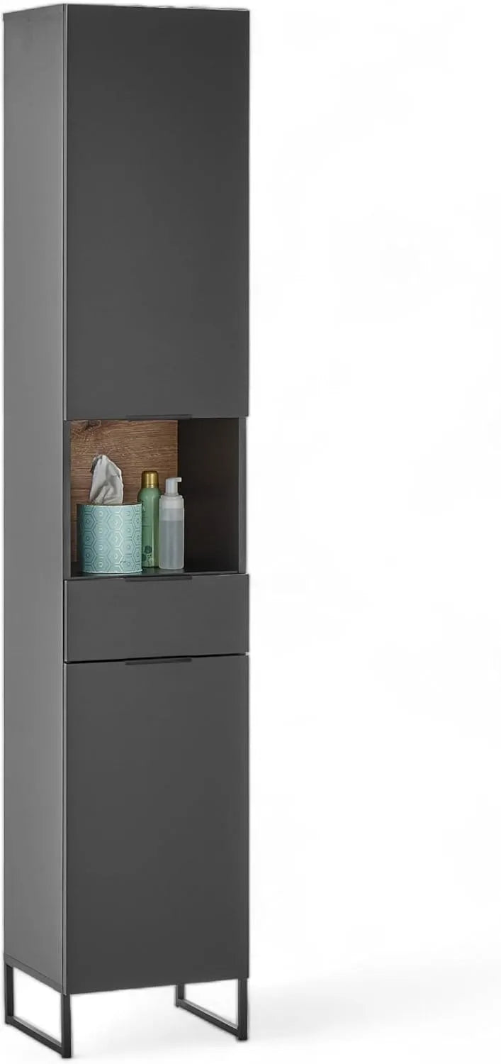 Badezimmerschrank und Badmöbel – FSC, mit Stauraum, 38 × 195 × 32 cm, schwarz