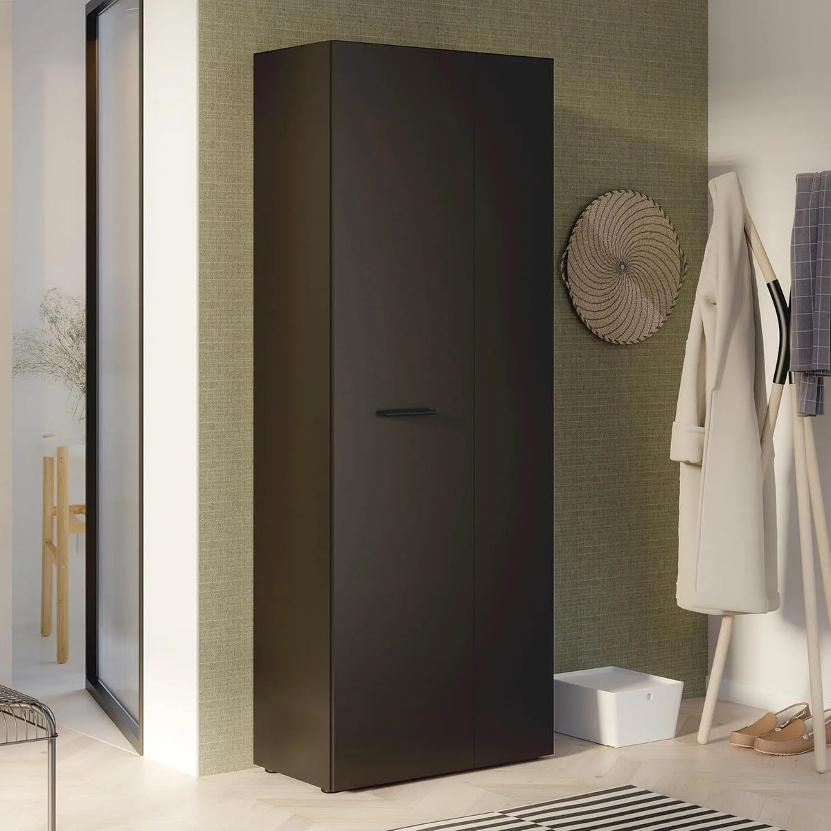 Kleiderschrank und Garderobenschrank – NET106, mit Einlegeböden, 2-türig, 68, 7 cm, 181, 1 cm, 36, 5 cm, schwarz, FORTE NET106