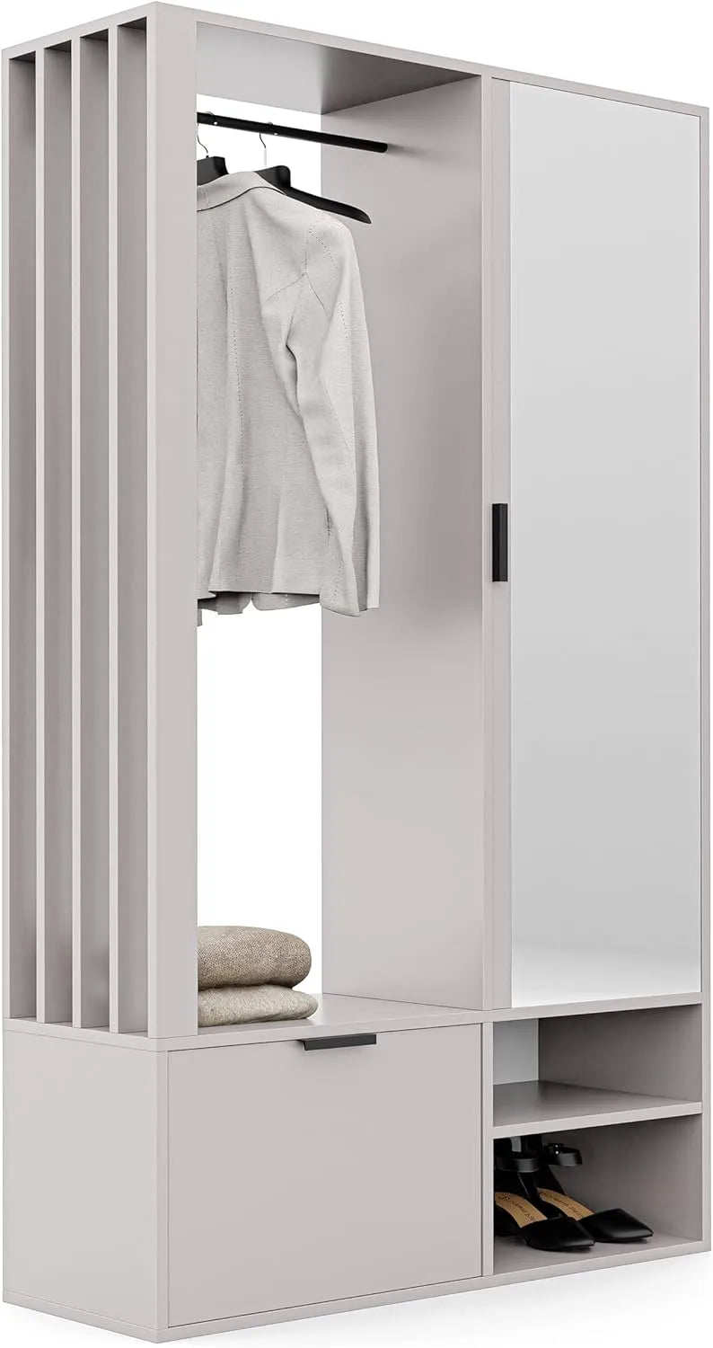Garderobenschrank – linke Ausrichtung, rechte Ausrichtung, mit Spiegel, 100 × 33 × 190 cm, mit Einlegeböden