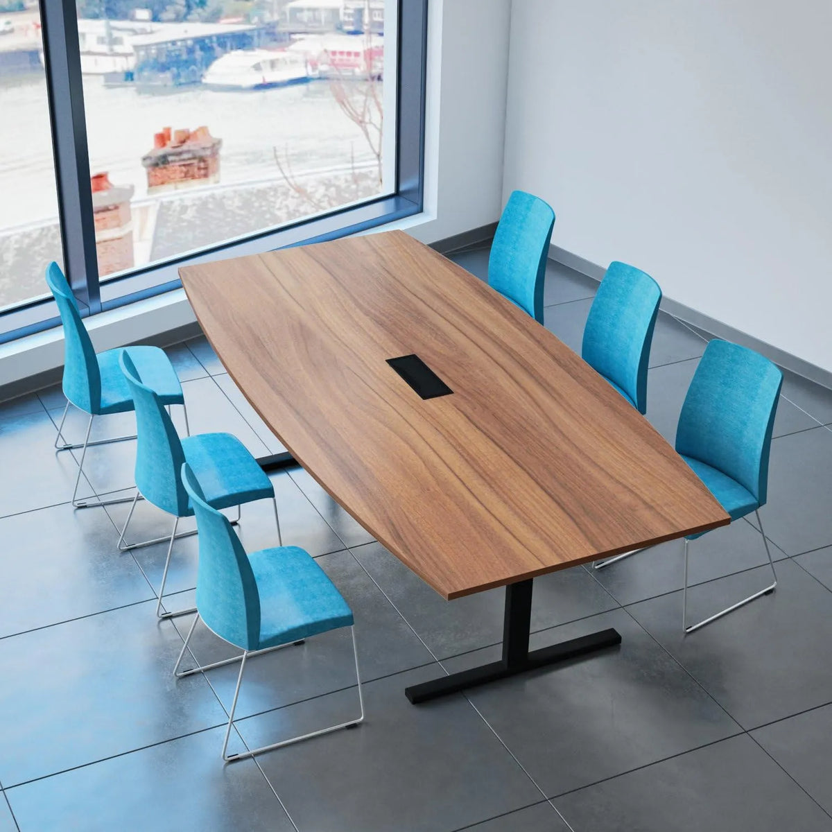 Weber Büro Easy Konferenztisch Bootsform 240 x 120 cm Nussbaum mit – 240 × 120 cm, schwarz