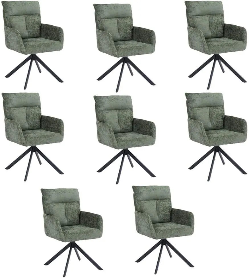 Esszimmerstuhl und Küchenstuhl – mit Chenille-Bezug, mit Armlehnen, im Retro-Stil, 8er Set, grün