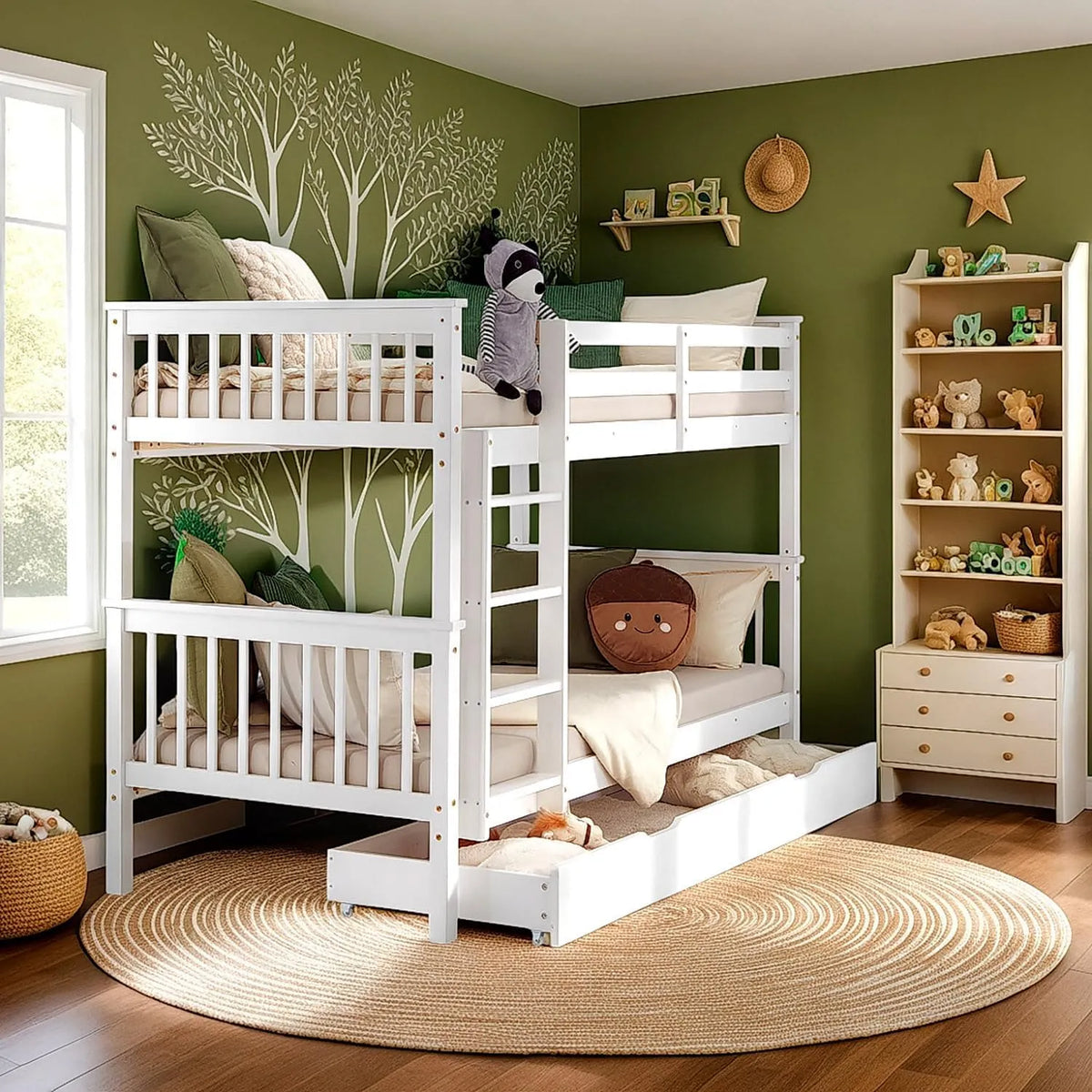 Kinderbett — für Kinder, mit Bettkasten, mit Treppe, 90 × 200, weiß
