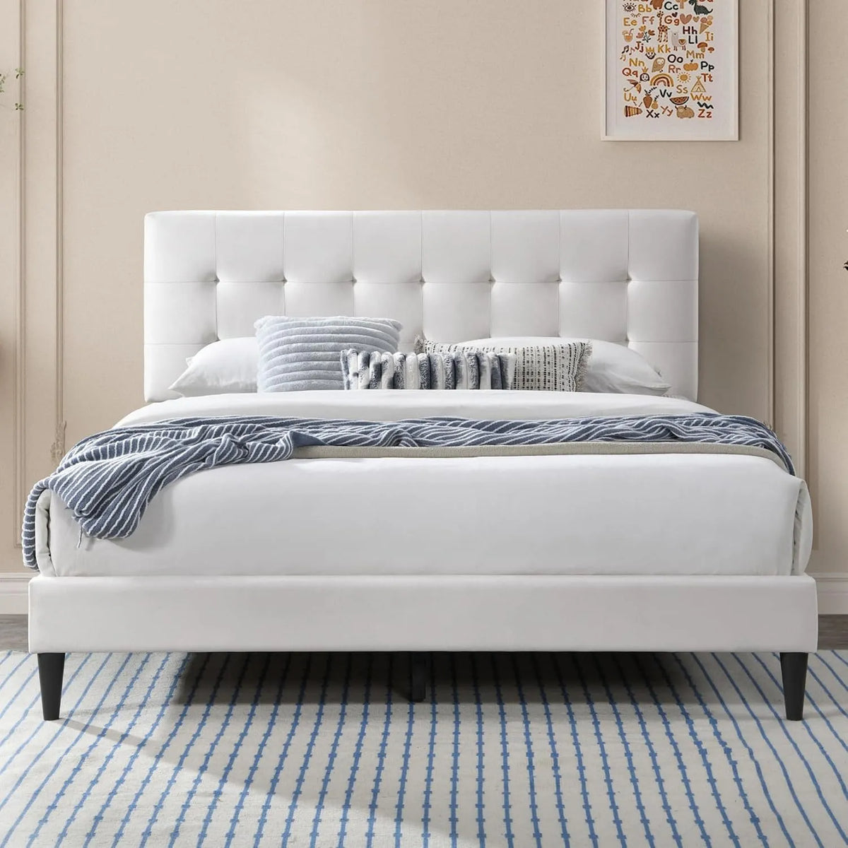 Polsterbett und gepolstertes Bettgestell – mit Lattenrost, 140 × 200 cm, beige