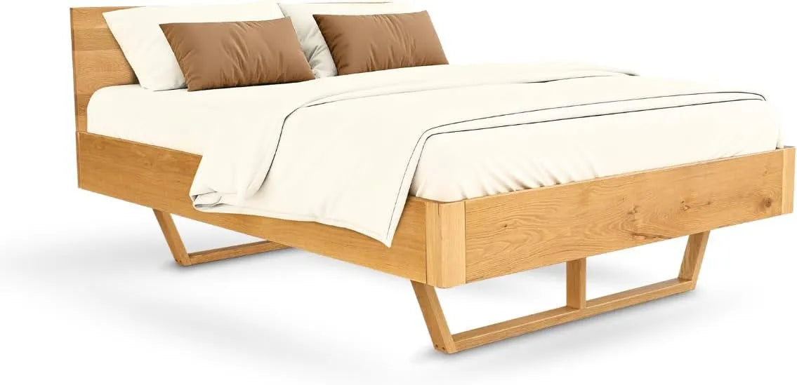 Bettgestell und Bettrahmen — aus Metall, aus Holz, aus Massivholz, 140 × 200cm
