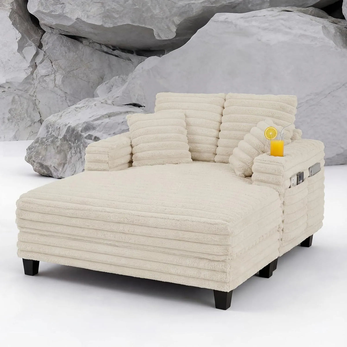 Gartenliege und Sonnenliege – mit Cordbezug, mit Liegefunktion, 163 cm, beige