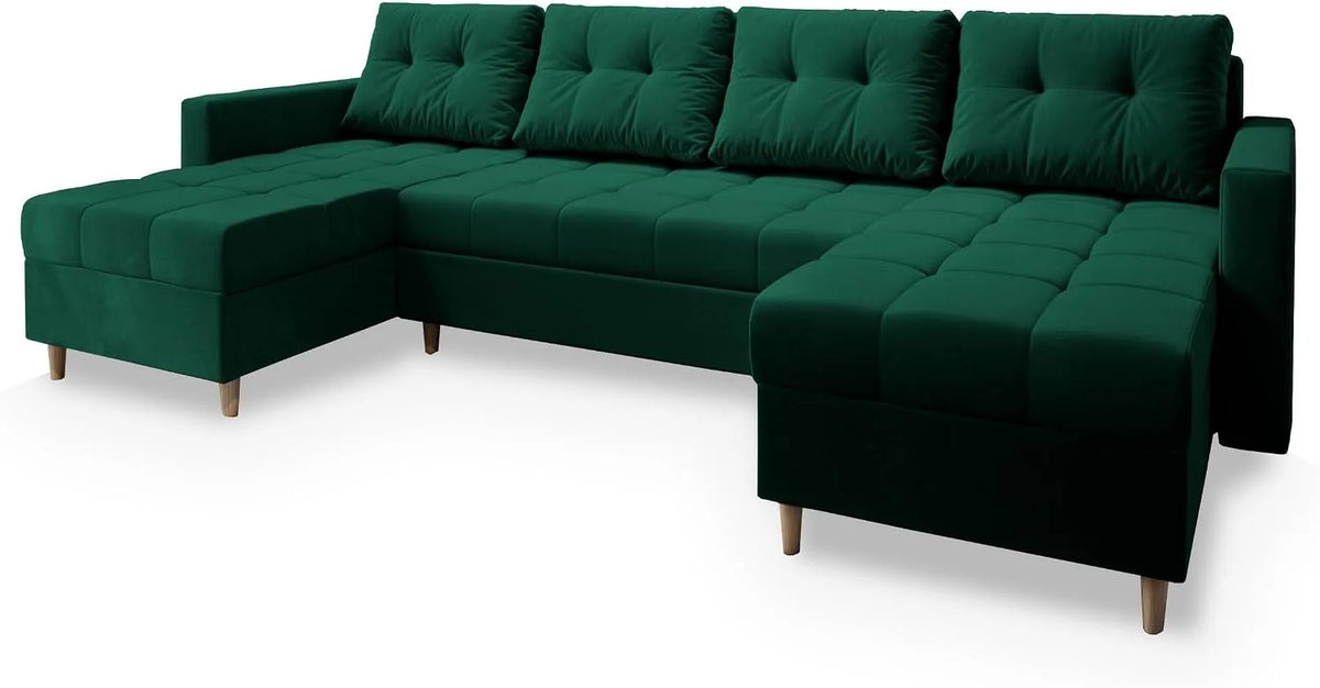 Ecksofa und Wohnlandschaft – Milo, U-Form, mit Bettkasten, mit Schlaffunktion, grün