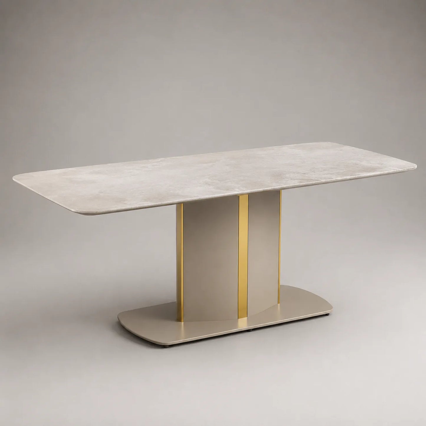 Rechteckiger Esstisch Keramik Weiß/Beige/Gold 180x90x75cm