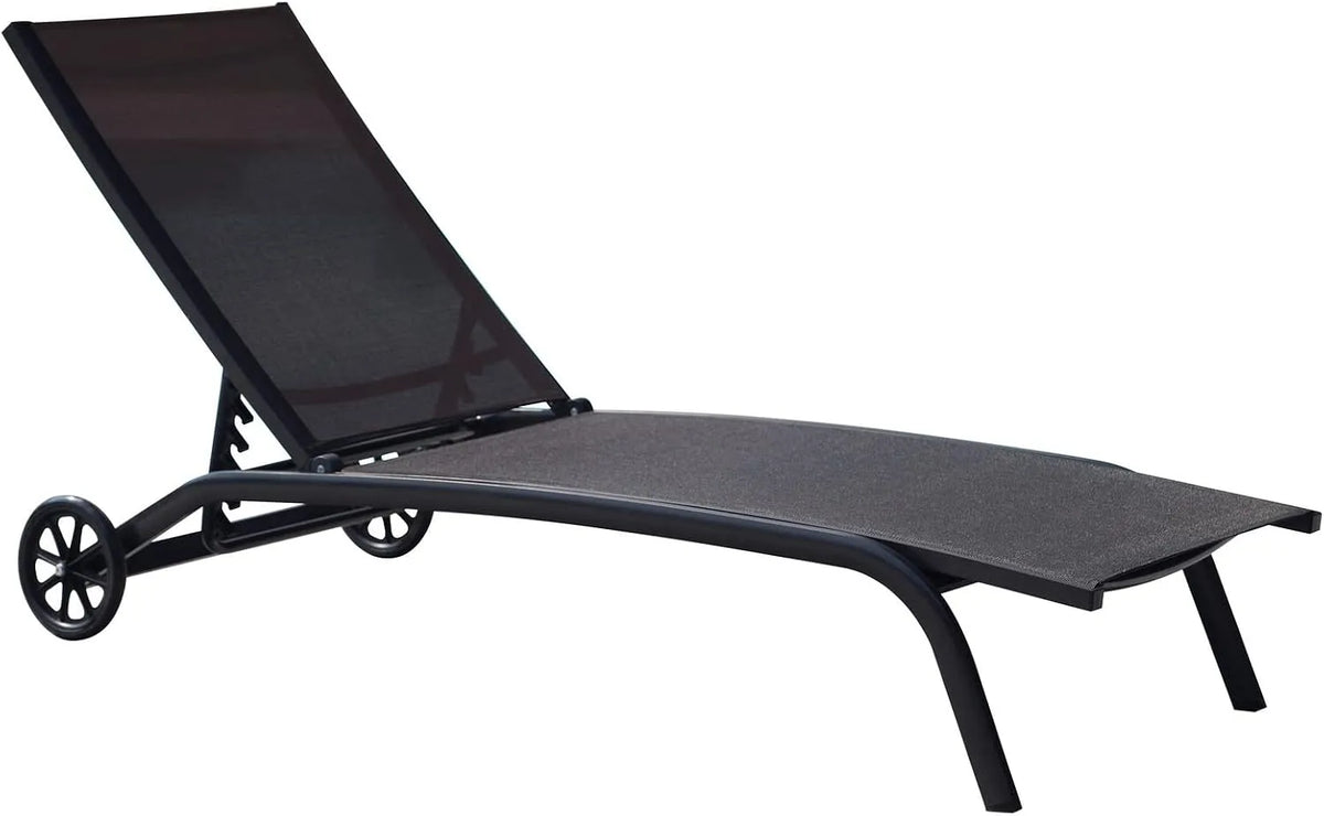 Gartenliege und Sonnenliege: mit Rückenlehne, verstellbar, aus Aluminium, mit Rollen, schwarz