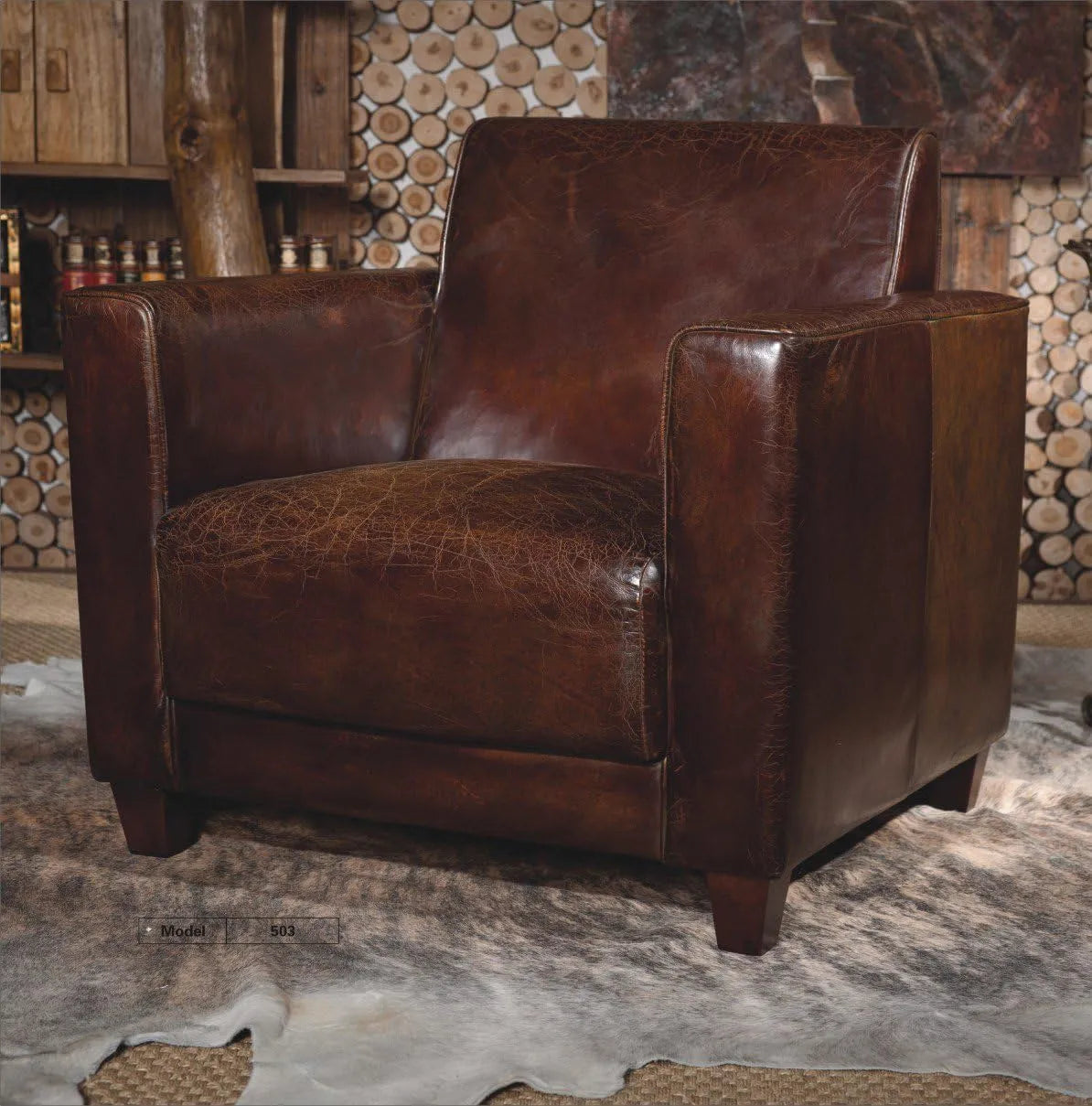 Sessel und Polsterstuhl: NEU 441, mit Lederbezug, im Retro-Stil, braun