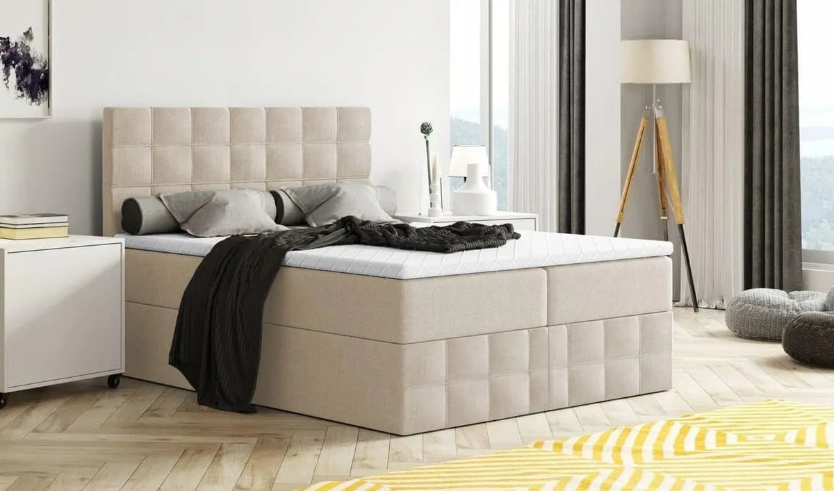 Polsterbett und gepolstertes Bettgestell: MERA, mit Bettkasten, 01, 160 × 200, beige