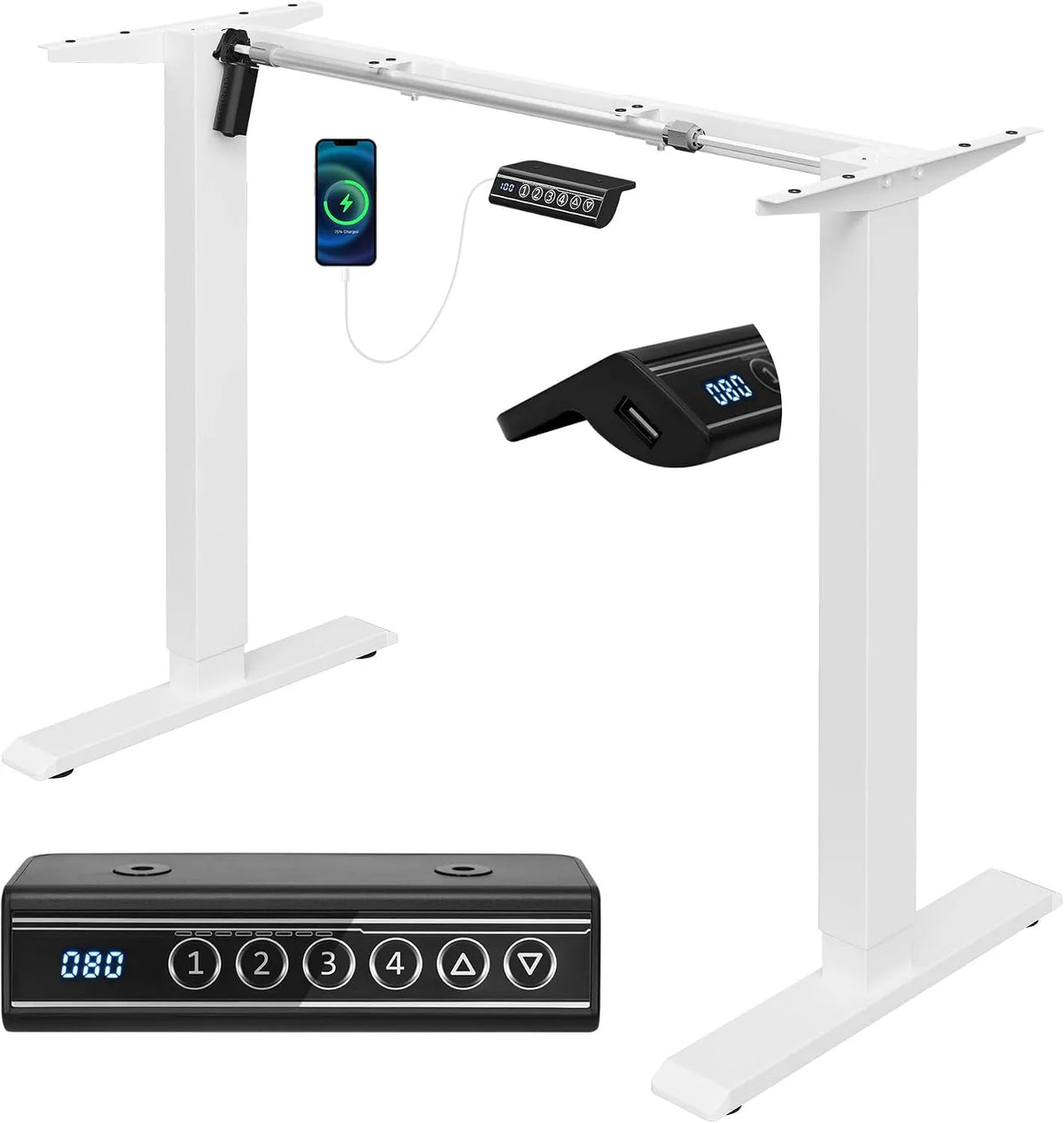 Schreibtisch und Computertisch — höhenverstellbar, mit USB-Anschluss, weiß