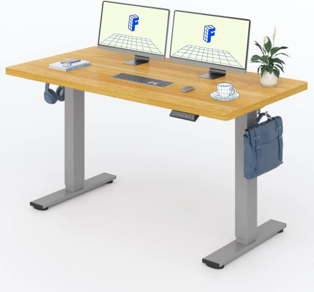 Tischplatte — EINTEILIGER, höhenverstellbar, LED-Anzeige, 160×80cm, 25mm, grau