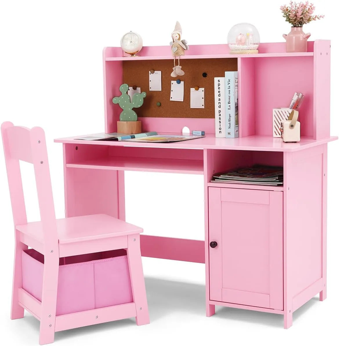 Schreibtisch und Computertisch — für Kinder, aus Holz, mit Stauraum, rosa