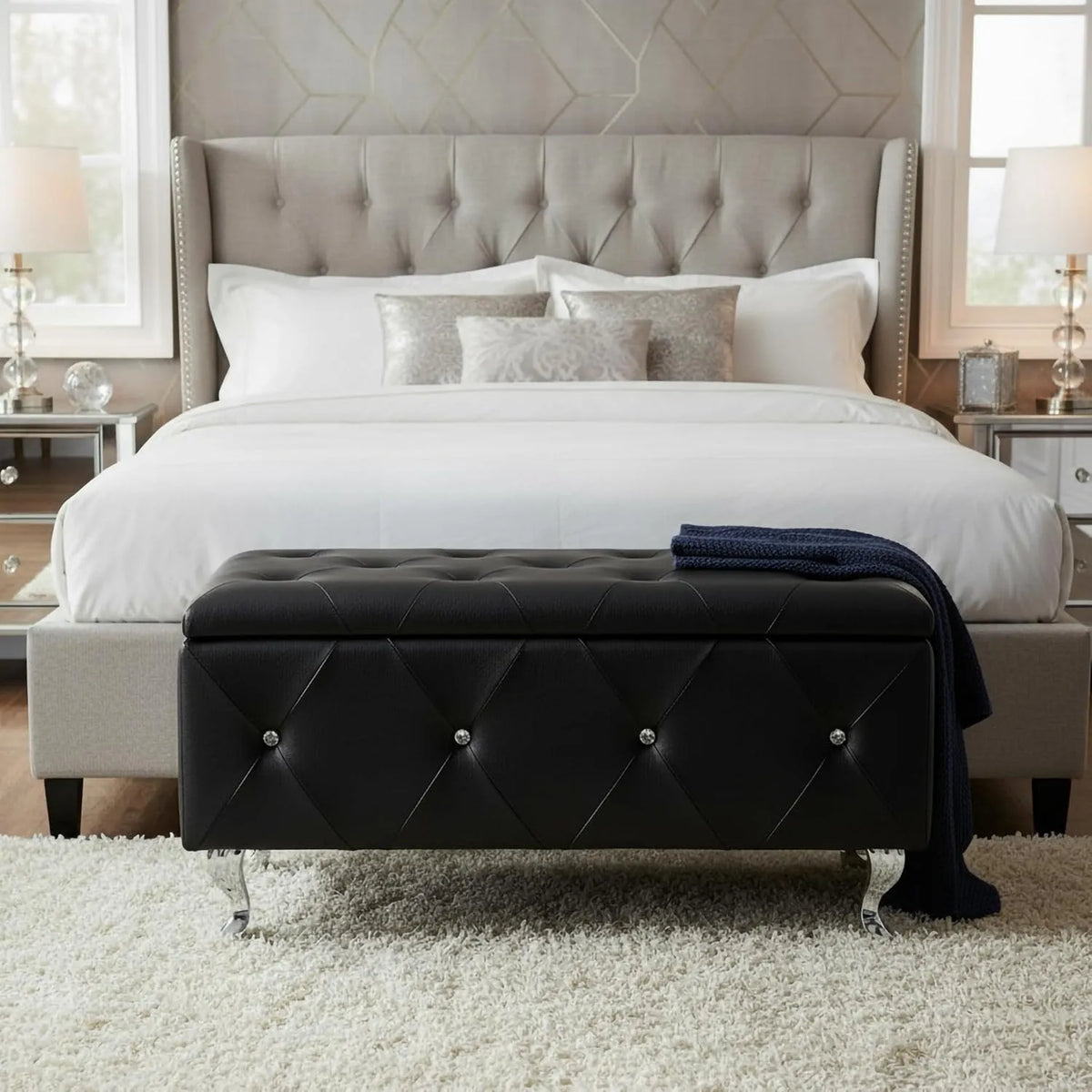 AC Pacific Glam Ultra Moderne Aufbewahrungsbank mit Lederfasern, aus Metall