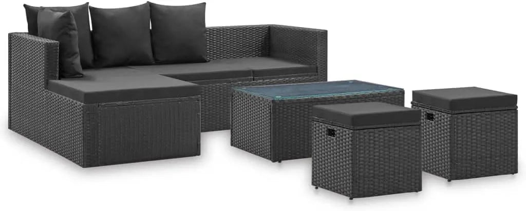 Ecksofa und Wohnlandschaft: Gartenset Ecksofa, aus Polyrattan, 4-TLG, schwarz
