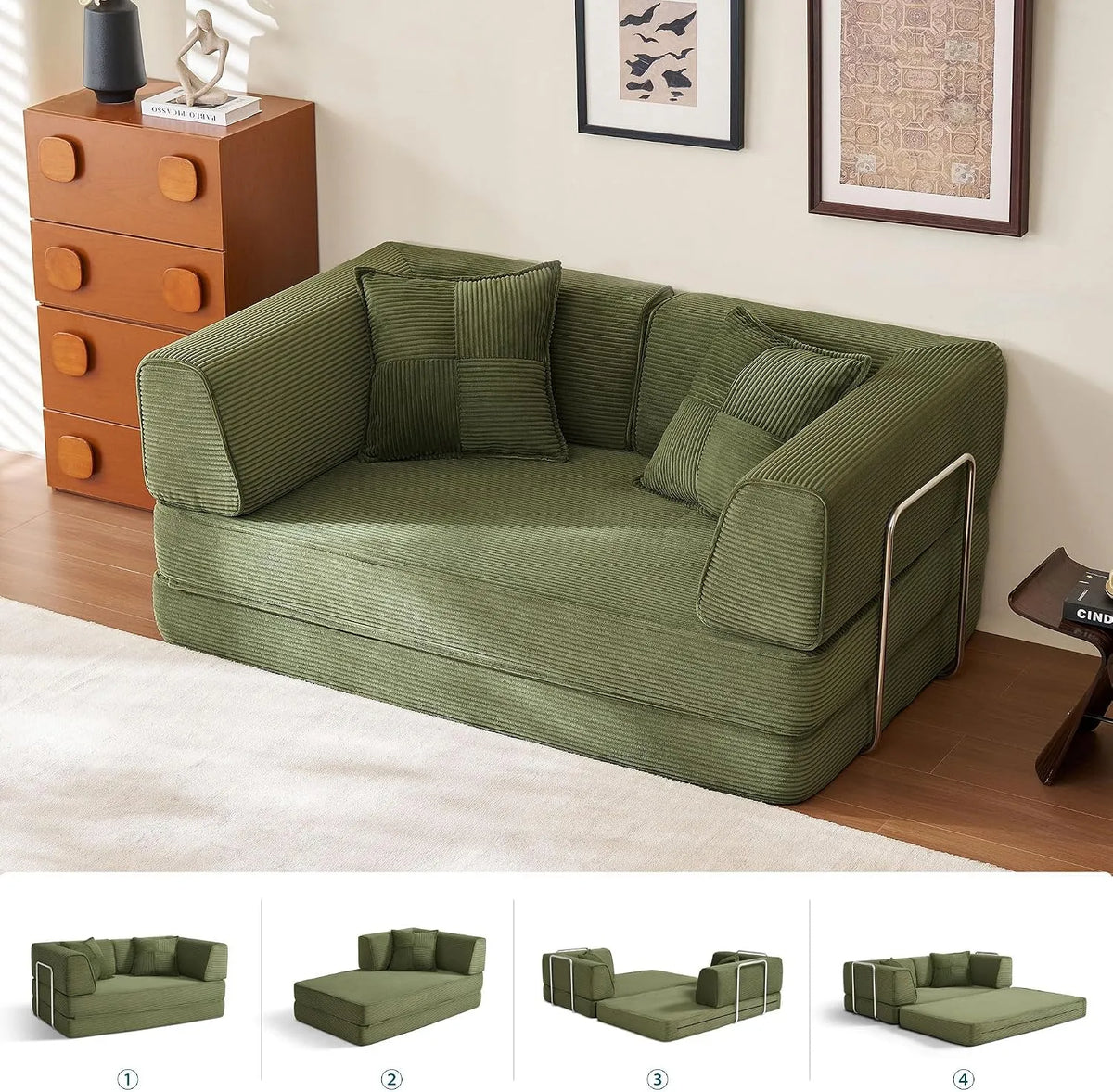 Schlafsofa und Sofabett — Bed, mit Cordbezug, klappbar, 160 cm, grün, mit Stoffbezug
