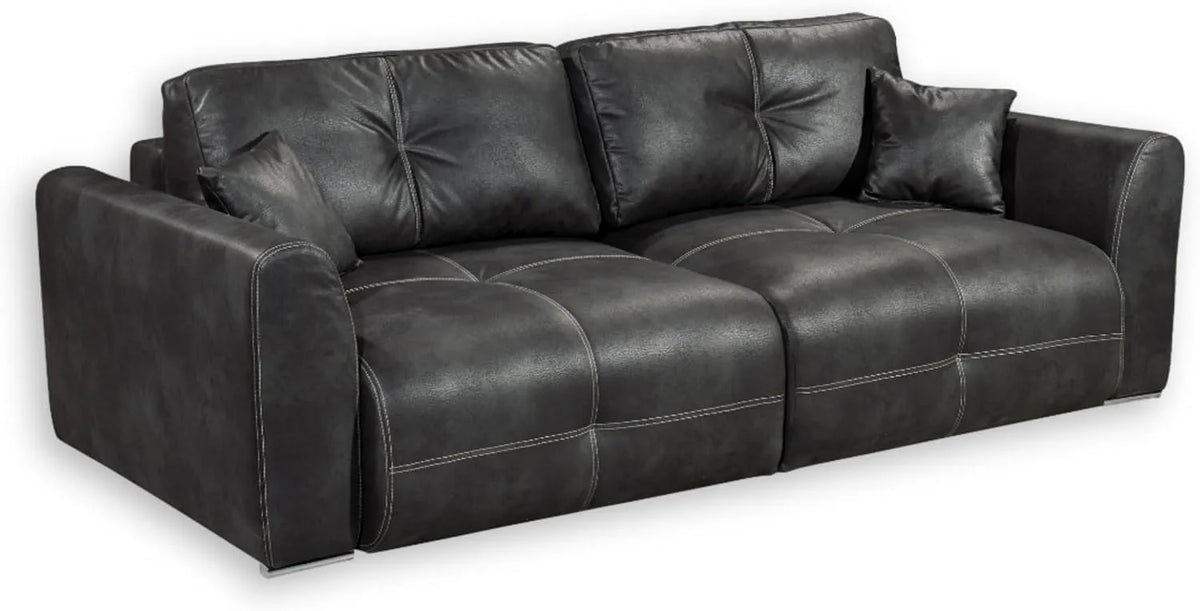 Schlafsofa und Sofabett: mit Bettkasten, mit Schlaffunktion, ausziehbar, 245 × 85 × 115 cm, anthrazit, mit Lederbezug