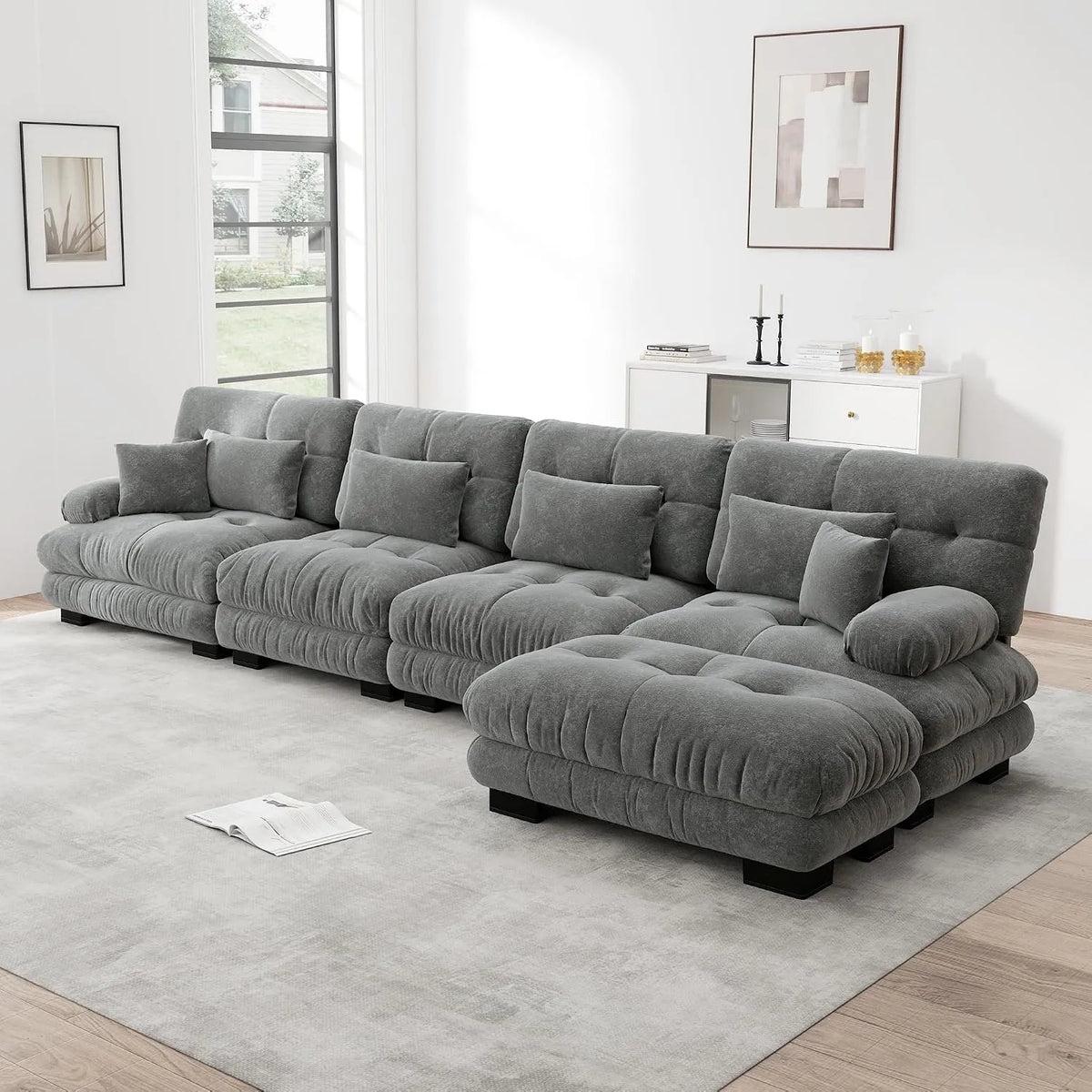 Eckmodul für Sofa: DIY, modular, L-Form, mit Cordbezug, 4-Sitzer, grau
