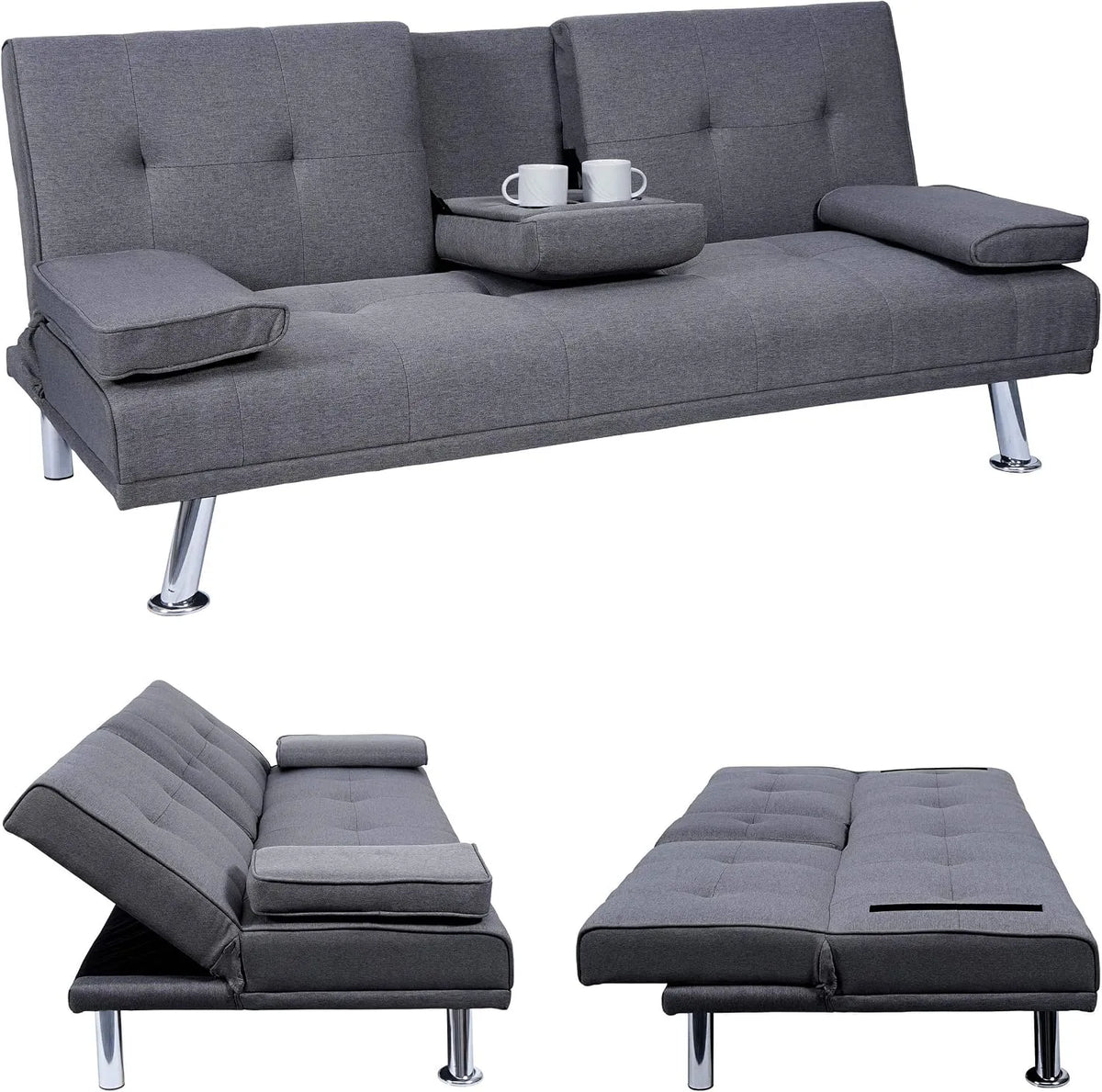Schlafsofa und Sofabett — HWC-F60, Gästebett, verstellbar, 97 × 166cm, grau