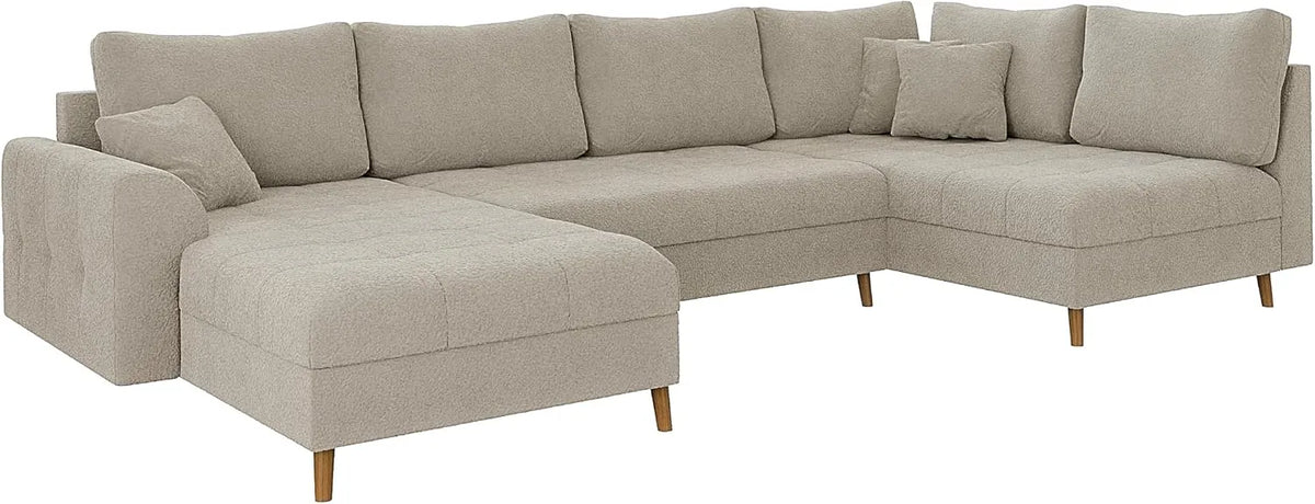 Ecksofa und Wohnlandschaft — Eckcouch Sofa, Kratzschutz, linke Ausrichtung, freistehend, aus Massivholz, 6 Sitzer, beige, mit Stoffbezug