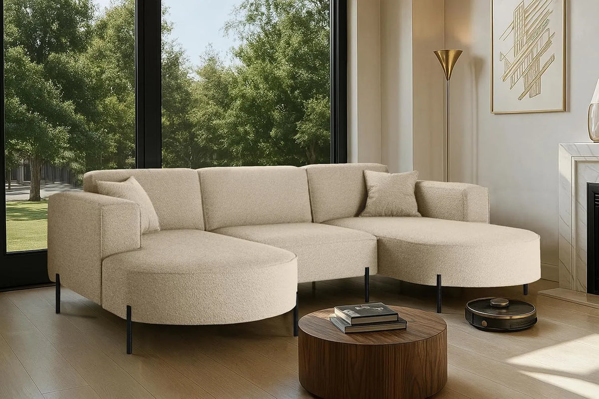 Ecksofa und Wohnlandschaft: U-Form, beige, aus Metall