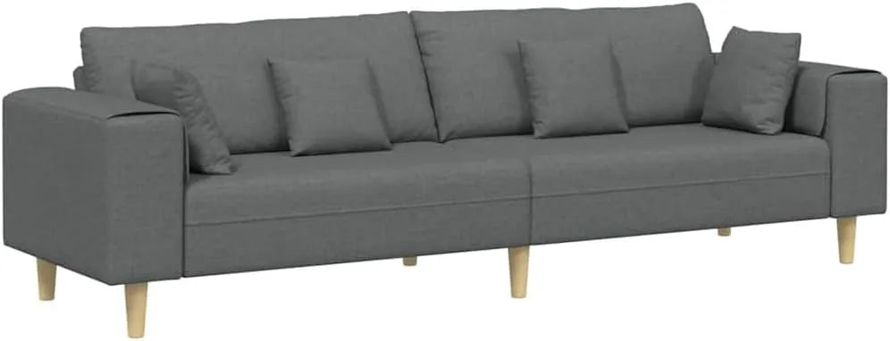 Sofa — atmungsaktiv, mit Kissen, 250 × 77 × 76 cm, grau, mit Stoffbezug