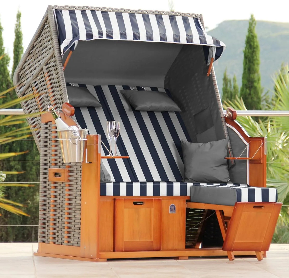 Strandkorb — mit Rollen, 2 Sitzer, 137cm, weiß, 2-Sitzer
