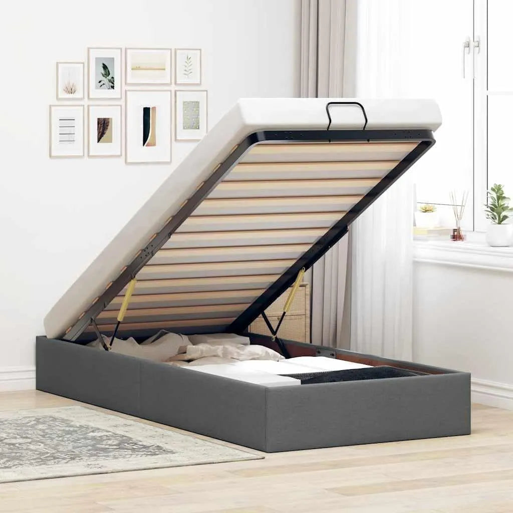 Bettgestell und Bettrahmen: 80 × 200 cm, 36kg, grau, mit Stoffbezug