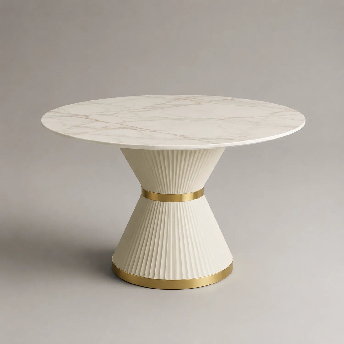 Runder Tisch aus Keramik mit Marmoroptik und Metallakzenten Weiß/Gold 100cm