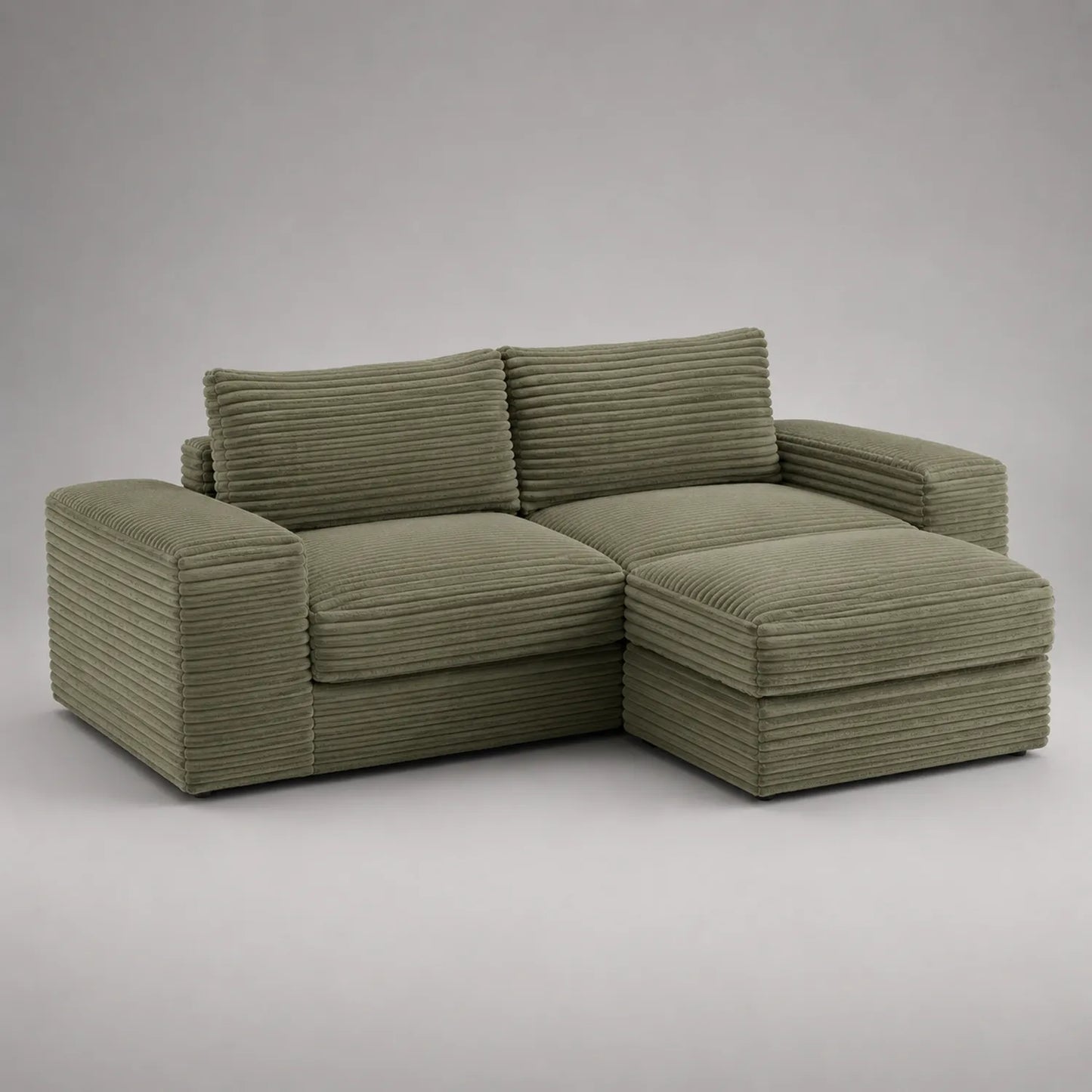 Ecksofa Cord 3-Sitzer mit Ottomane Olivgrün