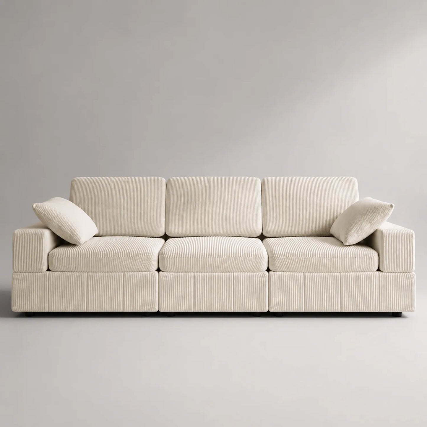 Cord-Sofa 3-Sitzer Holzstruktur Beige 240x98x72 cm