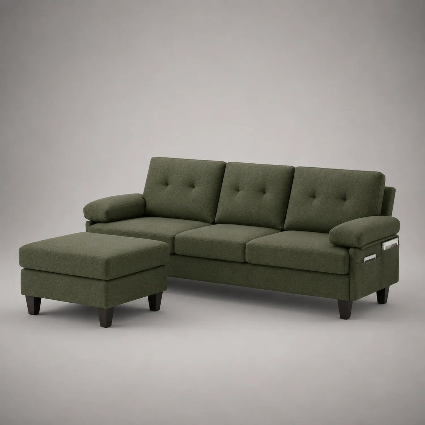 3-Sitzer Sofa Set mit Ottomane Stoff Dunkelgrün 220cm