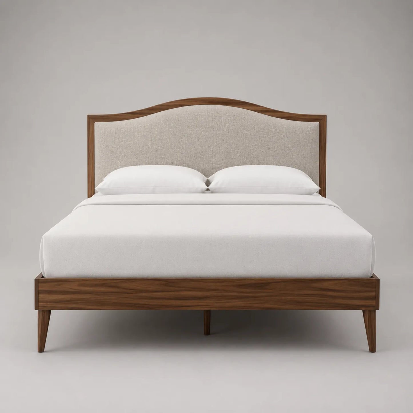 Doppelbett mit Leinenkopfteil und Massivholzrahmen 180x200 cm Beige/Nussbaum