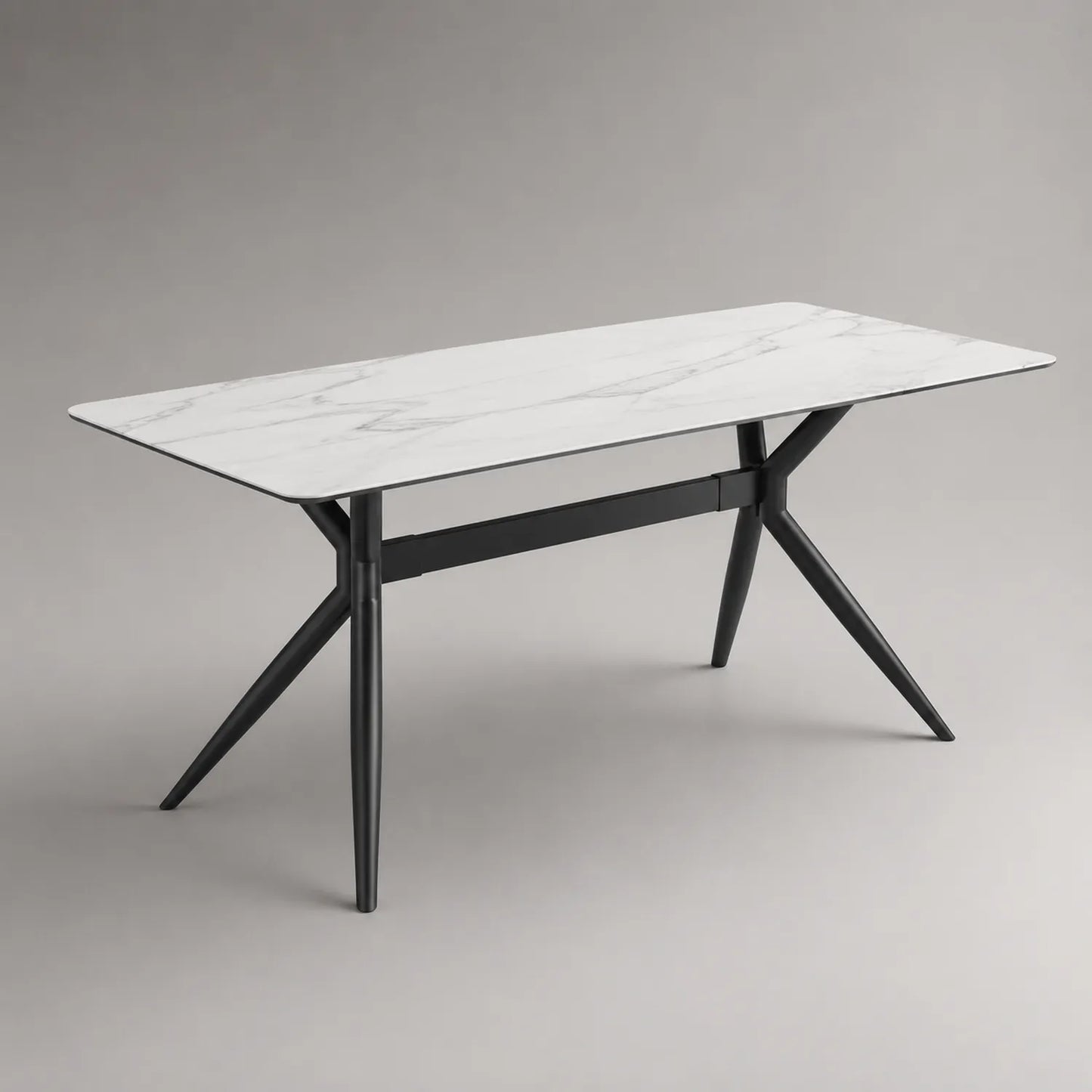 Esstisch rechteckig 180x90x75 cm Keramikplatte Metallgestell Weiß