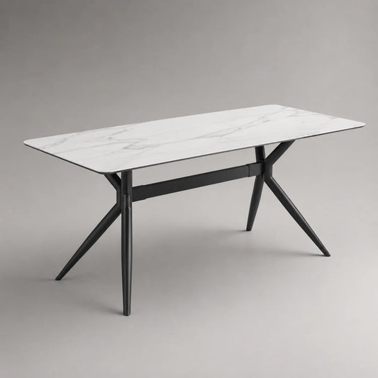 Esstisch rechteckig 180x90x75 cm Keramikplatte Metallgestell Weiß