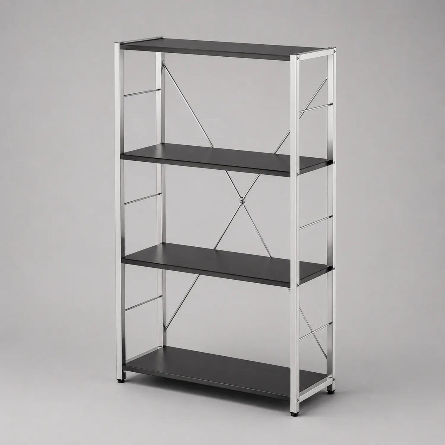 Regal aus Metall mit MDF, Schwarz und Silber